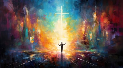 Canvas Print - abstract painting of faith and religious and god, ai
