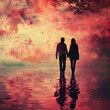 © Puwasit - Silhouette of a man and woman holding hands, Valentine's Day, Expression of love, LOVE, Romantic Occasions.