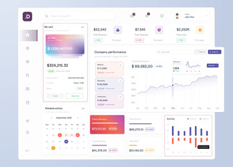 Wall Mural - ui ux infographic dashboard. ui design with graphs, charts and diagrams. web interface template