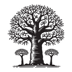 baobab tree. vintage retro engraving illustration. black icon, isolated element