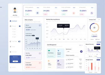 Wall Mural - ui ux infographic dashboard. ui design with graphs, charts and diagrams. web interface template
