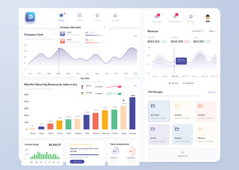 Wall Mural - ui ux infographic dashboard. ui design with graphs, charts and diagrams. web interface template