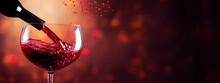 Red Wine Pouring Into A Glass On A Dark Background