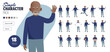 © Vector Characters - Simple flat old black senior male vector character in a set of multiple poses. Easy to edit and isolated on a white background. Modern trendy style character mega pack with lot's of poses.