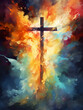 Painting art of an abstract background with cross. Christian illustration 