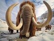 Mammoth in natural habitat with fisheye effect. Illustration for cover, card, postcard, interior design, banner, poster, brochure or presentation.