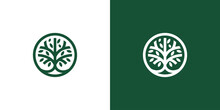 Line Art Nature Logo Vector Design Oak Tree Inside Circle, Abstract Tree Logo Symbol Inside Circle	