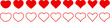 Red Heart icon. Line heart shape. Simple heart icon. Vector set of love symbols. Red hearts collection isolated on transparent background.