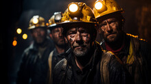 Coal Miners Illuminating The Depths With Headlamps In A Working Mine