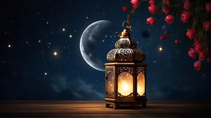 Realistic Ramadan Glow Mosque Moon and Bokeh islamic ramadan eid mubarak kareem mosque background