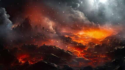 Wall Mural - galaxy and nebula. flying over the firing planet. abstract space background. endless universe with s