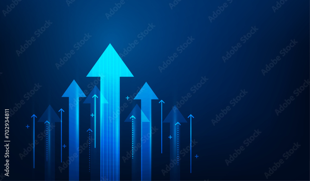 business arrow up growth digital technology on dark blue background ...