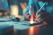 © Deivison - Rocket taking off from cell phone, businessman holding pen, business and startup concept. Generative AI