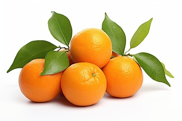 Wall Mural - Fresh mandarins with green leaves isolated white background