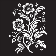 Canvas Print - White flower silhouette vector illustration in black background