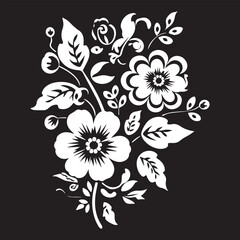 Canvas Print - White flower silhouette vector illustration in black background