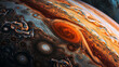 Jupiter's Great Red Spot Close-Up:  A close-up shot of Jupiter's iconic Great Red Spot, showcasing the massive storm's swirling dynamics
