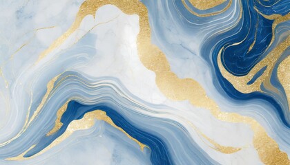 Wall Mural - abstract luxury marble background digital art marbling texture blue gold and white colors