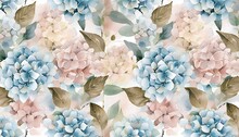 Watercolor Hydrangea Flowers Seamless Pattern Floral Background Luxury 3d Wallpaper Premium Texture Pastel Blue Pink Beige Color Palette Beautiful Wedding Bouquets Digital Paper Mural Art
