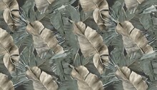Tropical Seamless Pattern With Beautiful Textured Pastel Banana Leaves Palm Hand Drawn Vintage 3d Illustration Glamorous Exotic Abstract Background Design Good For Luxury Wallpapers Fabric Print