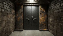 Armored Heavy Metal Door In Old Underground Bunker Room 3d Rendering