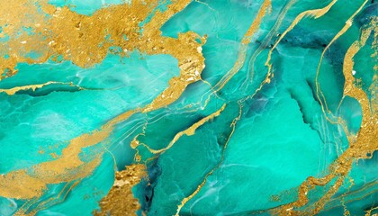 Wall Mural - abstract marble textured background fluid art modern wallpaper marbe gold and turquoise surface ai