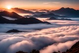 Fototapeta Krajobraz - First light in sunrise morning rolling sea of clouds in the mountain, beautifull sky background 