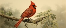 An Old Image Of A Red-cowled Cardinal, Made By Kretschmer And Schmid, Featured In Merveilles De La Nature, Bailliere Et Fils, Paris, 1878.