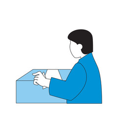 Leinwandbilder - Delivery concept with cartoon people in flat design for web. Man examining and receiving parcel in cardboard box at post company. Vector illustration for social media banner, marketing material.