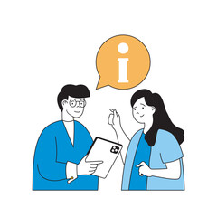 Leinwandbilder - Delivery concept with cartoon people in flat design for web. Woman and man getting information about parcels at client support in app. Vector illustration for social media banner, marketing material.