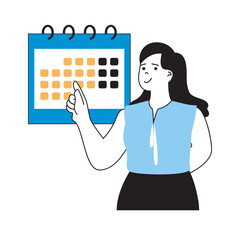 Leinwandbilder - Delivery concept with cartoon people in flat design for web. Woman sending parcel and waiting shipment time to adress with calendar. Vector illustration for social media banner, marketing material.