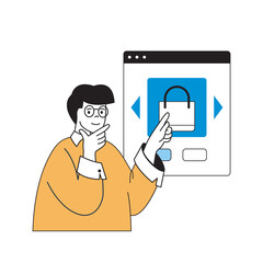 Leinwandbilder - Delivery concept with cartoon people in flat design for web. Man shopping products in bags and ordering courier express shipping. Vector illustration for social media banner, marketing material.