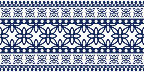Aufkleber - Traditional oriental ornament of India. Simple floral pattern, blue on a white background. For prints, pillows, cups, notepads, clothing, seamless materials.