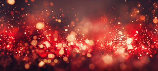 Wall Mural - Abstract background with red fireworks, sparkles, shiny bokeh glitter lights