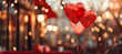 Valentine's day design background. Celebrating atmosphere  with red heart baloons and bokeh