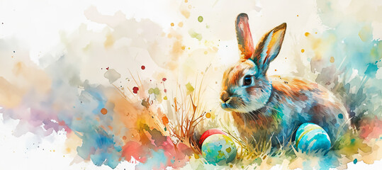 Wall Mural - Easter in watercolor style with copy space