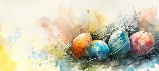 Wall Mural - Easter in watercolor style with copy space