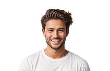 Wall Mural - Happy young guy in a white T-shirt isolated modern