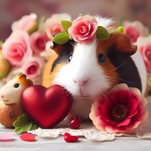 Guinea Pig Love Flowers AI-Generated 