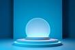 3d rendering of minimal geometric forms. Glossy luxury podium for your design in blue and green colors, Minimal scene with podium and abstract background. Pastel blue