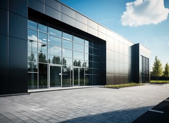 Canvas Print - Modern office building with glass doors and windows. Generative AI.