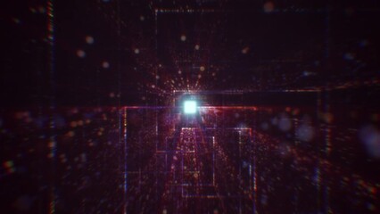 Wall Mural - abstract digital tunnel into virtual space consisting of a bright stream of particles