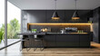 Modern kitchen with high tech household appliances and minimalist design
