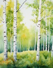 Wall Mural - A beautiful illustration of a birch grove in the spring. 