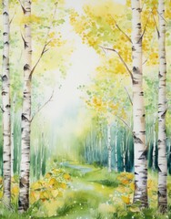 Wall Mural - A beautiful illustration of a birch grove in the spring. 