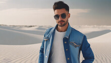 Male Model Photoshop At White Desert During Sunset