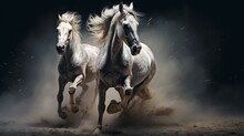 Generative AI Image Of Two White Horses Running In The Desert