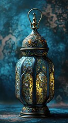 Wall Mural -  In this evocative image, a radiant Ramadan lantern illuminates the surroundings, symbolizing the holy month's spiritual warmth, cultural richness, and festive joy