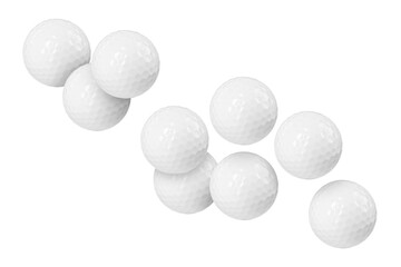 Canvas Print - Many golf balls flying on white background