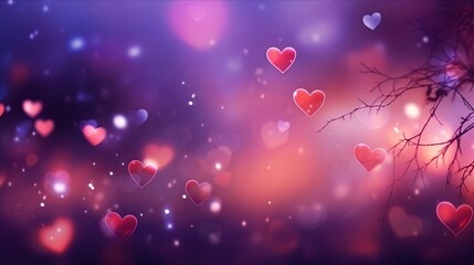 Wall Mural - love tree branches with hearts. empty space abstract valentine's day background.